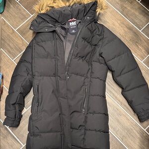 Helly Hansen Black Quilted Down Coat with Faux Fur Hood